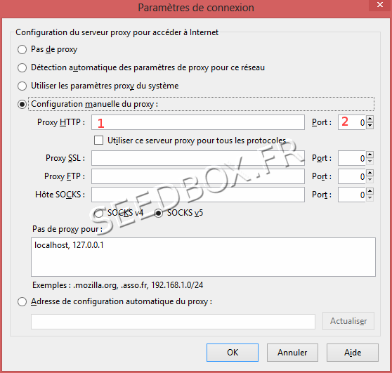 Configuration manuelle proxy Firefox