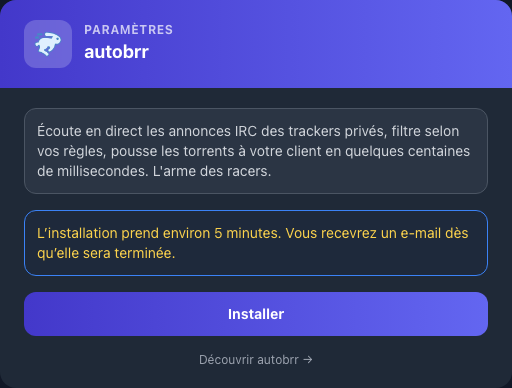 Confirmation de l’installation d’Autobrr