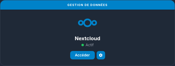 Carte Nextcloud et bouton de paramètres dans Ma console