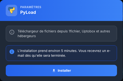 Confirmation de l’installation de pyLoad