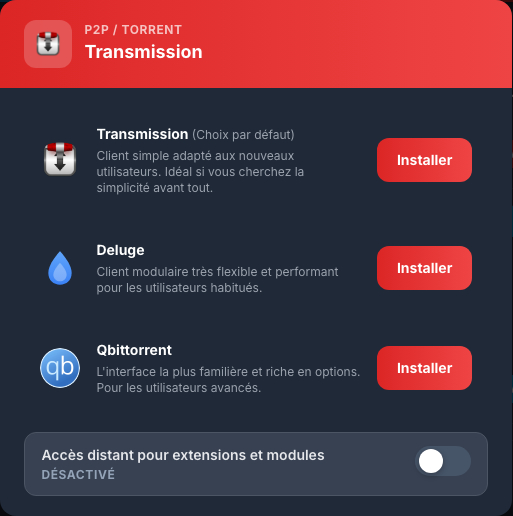 Sélection de qBittorrent dans les paramètres P2P