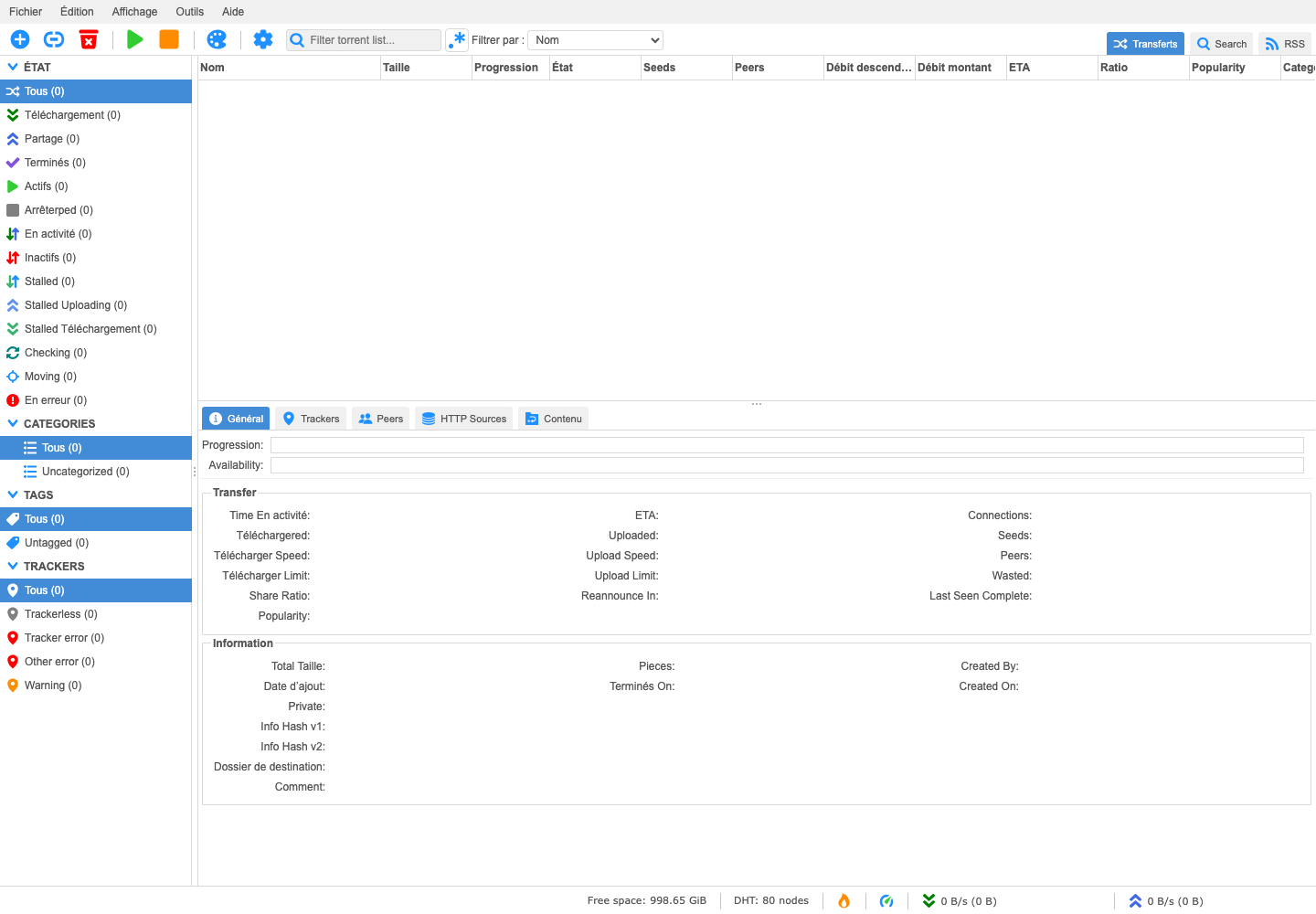 Interface principale de qBittorrent