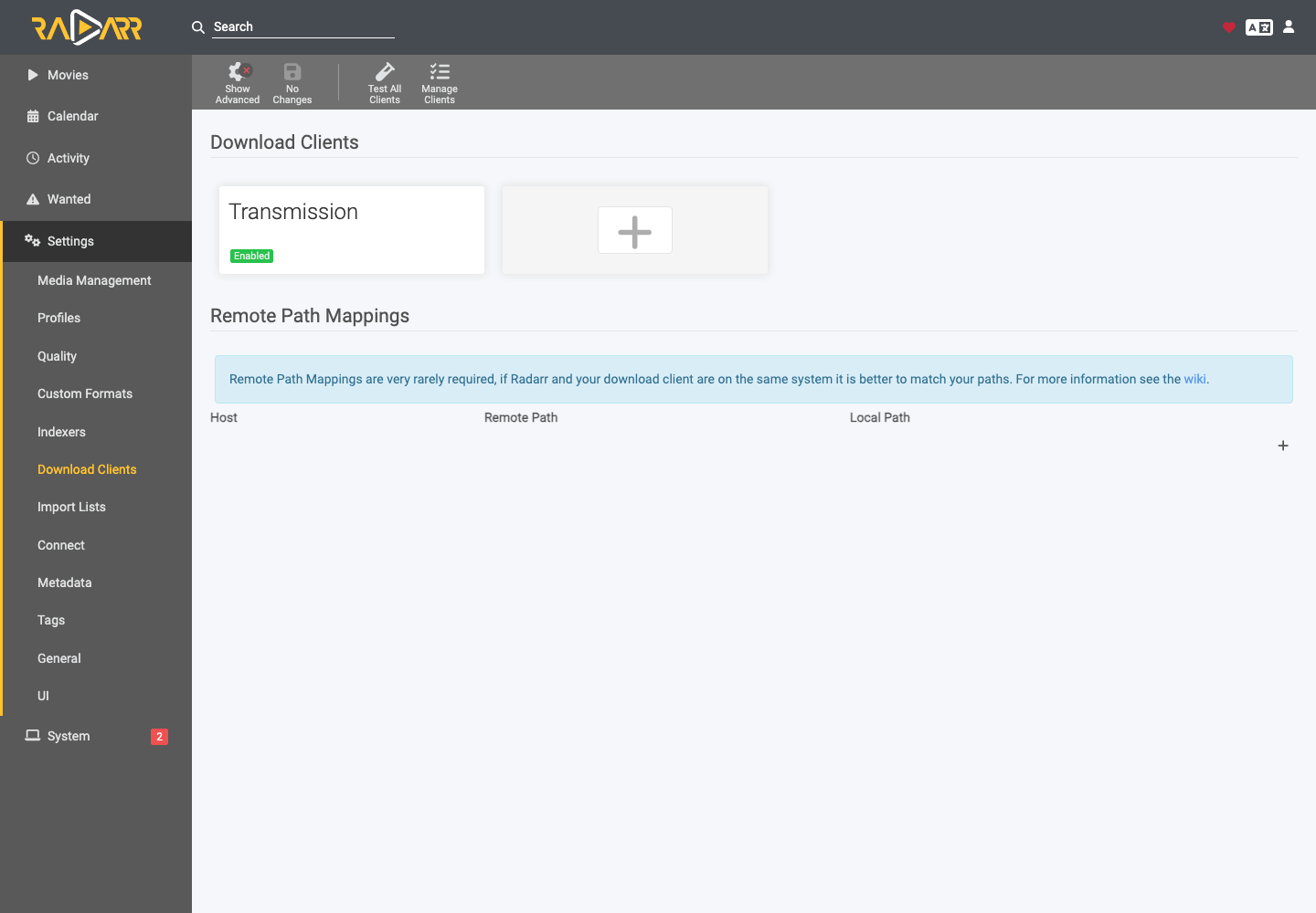 Client de téléchargement configuré dans Radarr