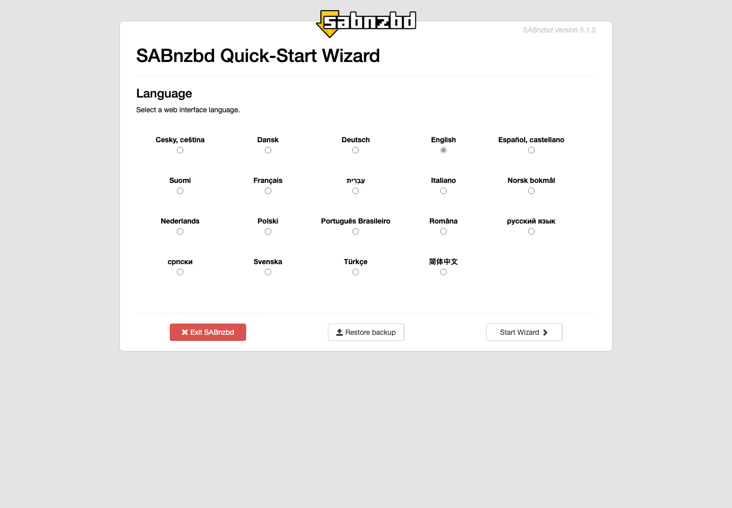 Assistant de premier démarrage SABnzbd