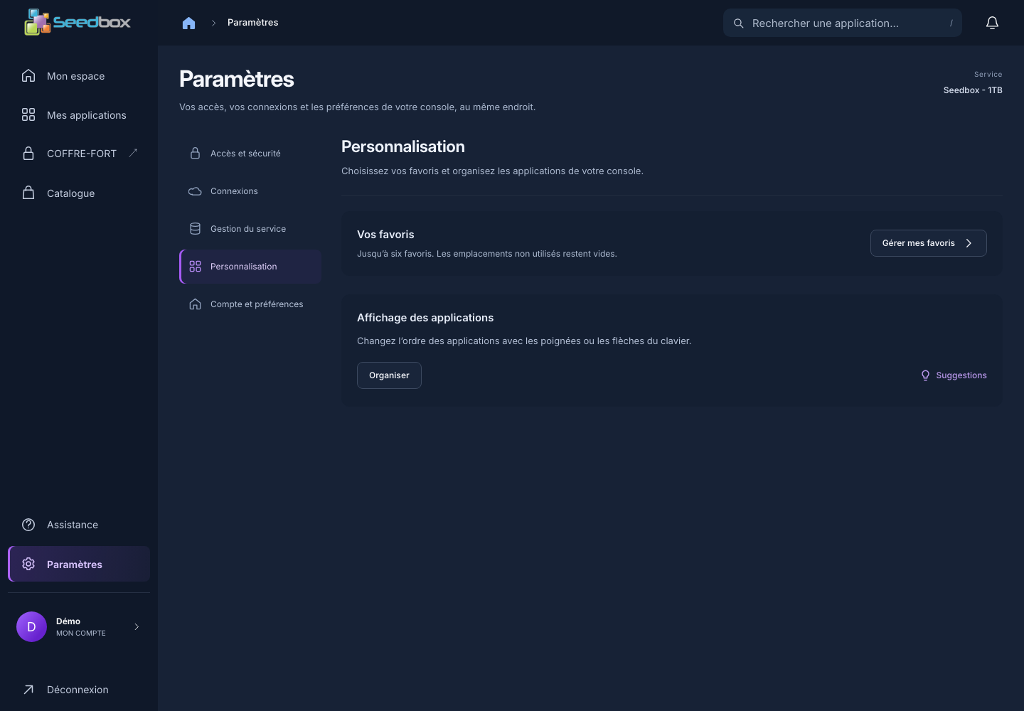 Accès à Suggestions dans la rubrique Personnalisation