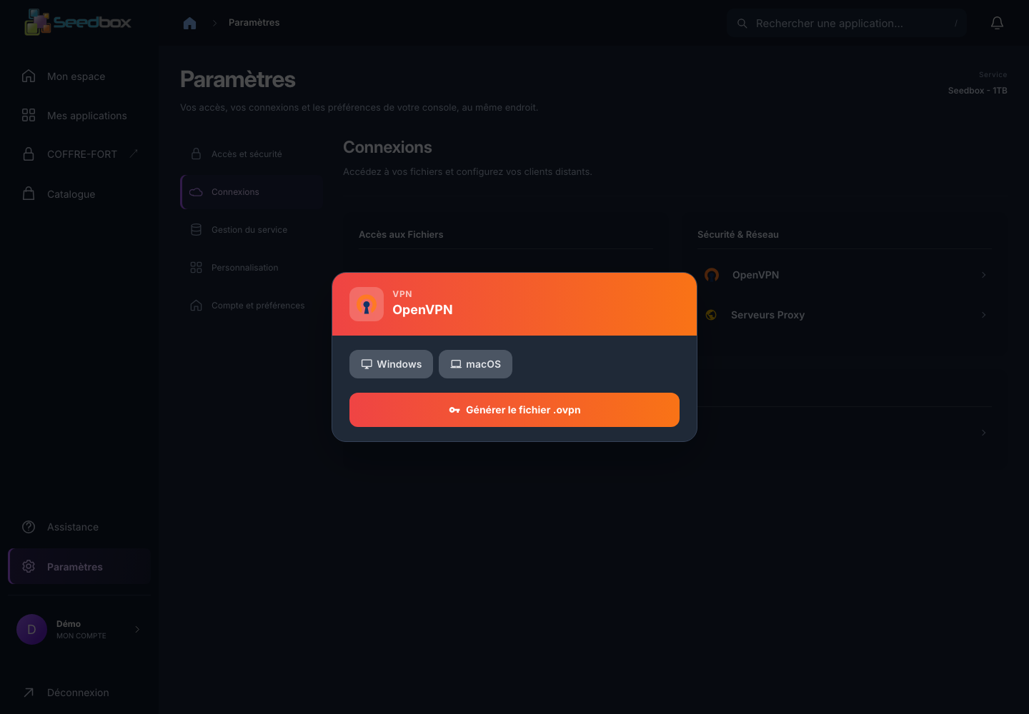 Fenêtre OpenVPN de Ma console