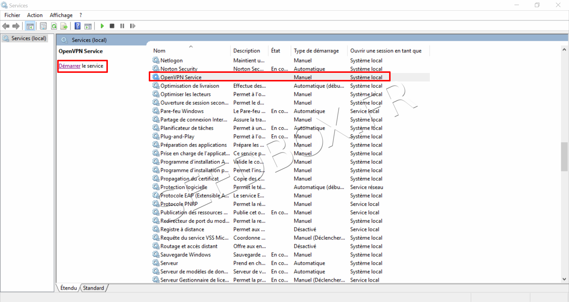 Démarrer le service OpenVPN