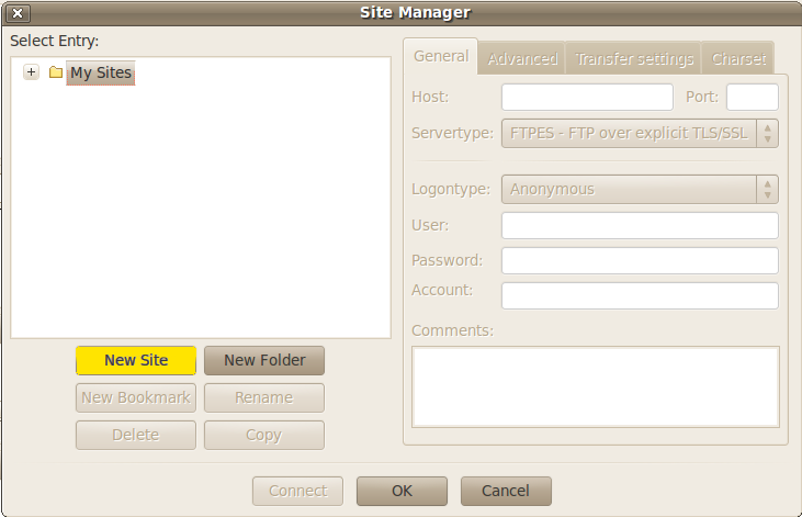 Fenêtre du gestionnaire de connexions