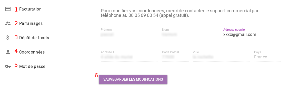 Informations du compte