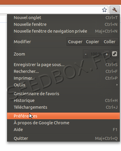 Accès aux options Chrome