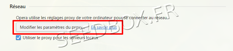 Paramètres proxy Opera