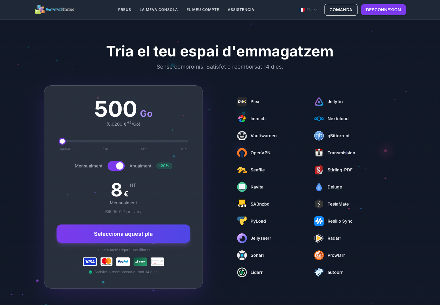 Sélection de l’espace de stockage et du cycle de facturation