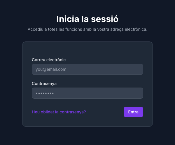 Pàgina d’accés amb l’enllaç de restabliment