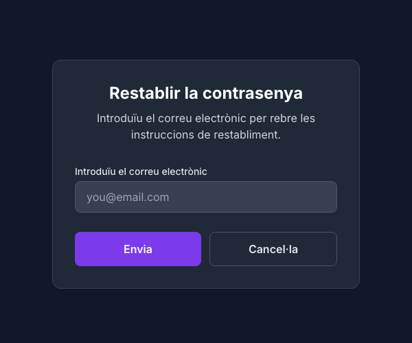 Formulari per restablir la contrasenya