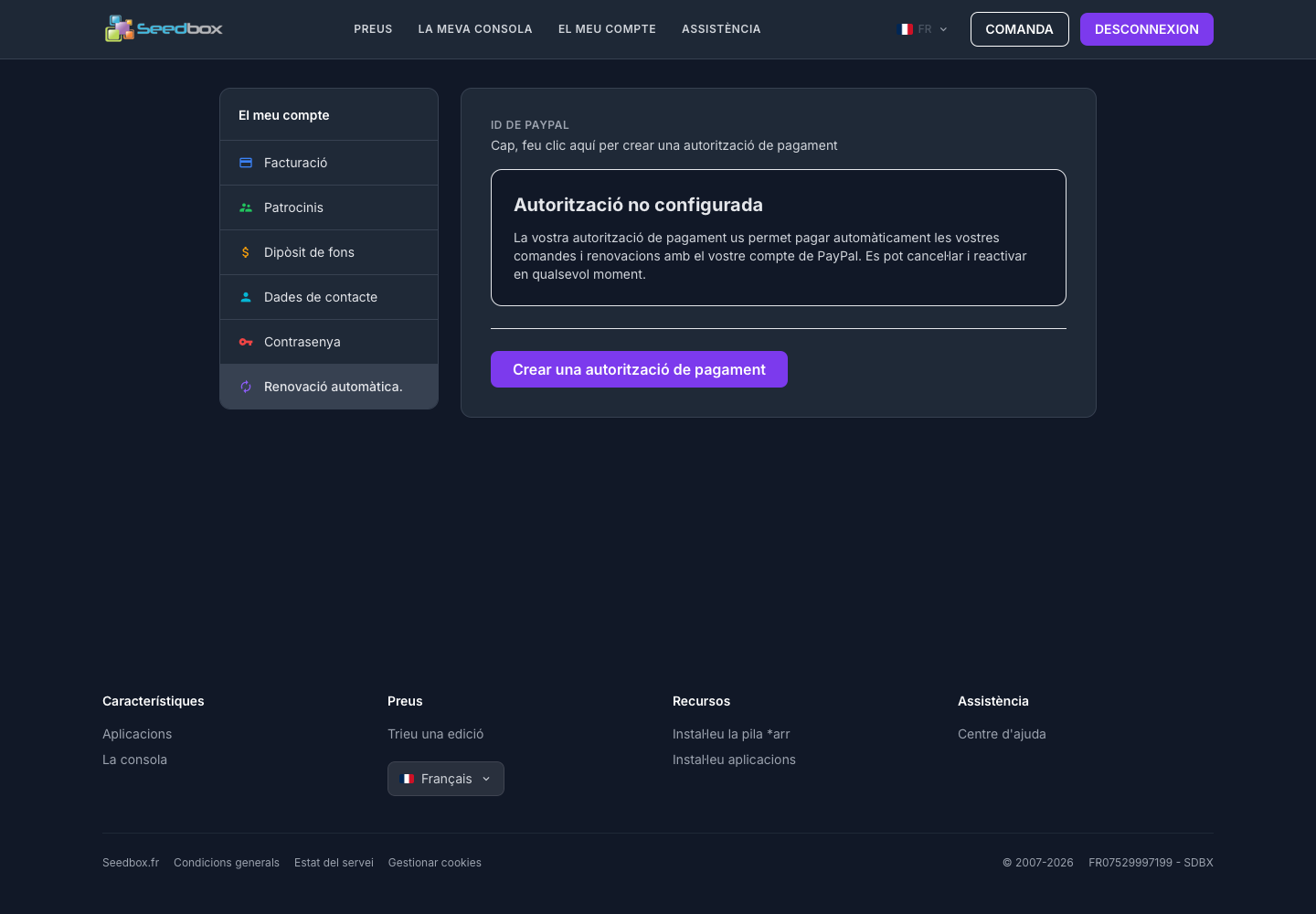Renouvellement automatique PayPal non configuré