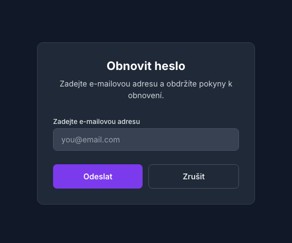 Formulář pro obnovení hesla