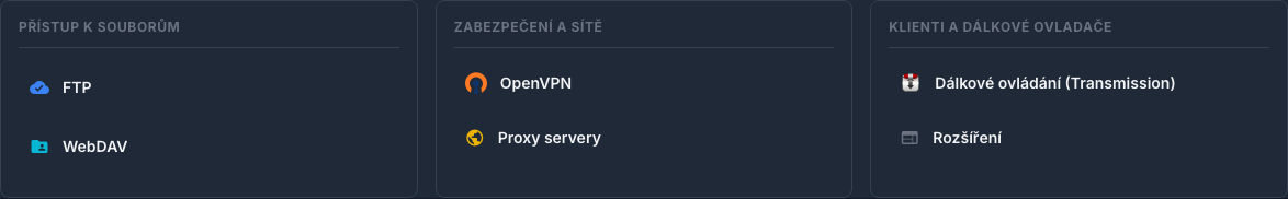 Záložka Pluginy s přístupem k souborům, VPN, proxy a vzdáleným klientům