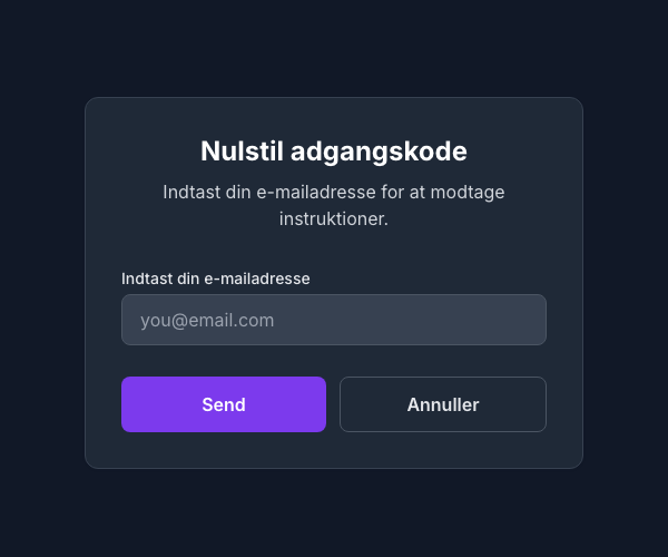 Formular til nulstilling af adgangskode
