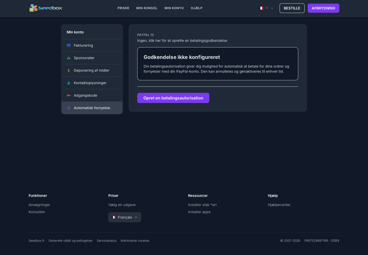 Renouvellement automatique PayPal non configuré