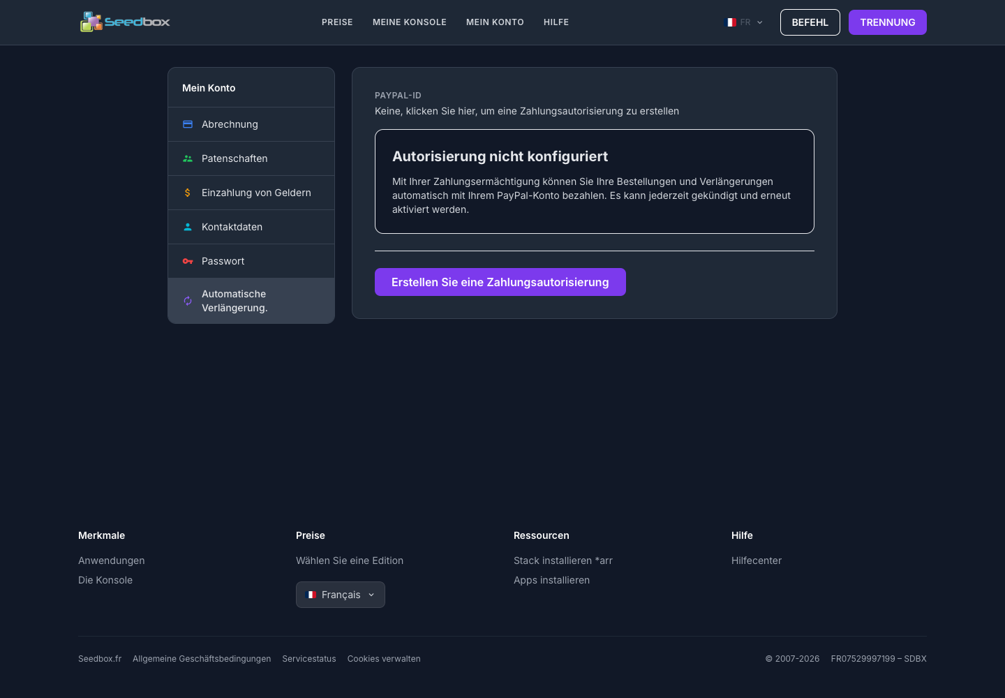 Renouvellement automatique PayPal non configuré