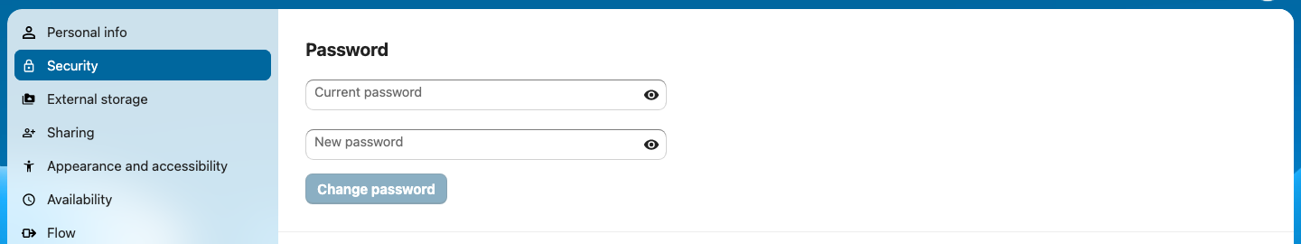نموذج تغيير كلمة المرور Nextcloud