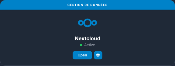 لوحة Nextcloud وزر الإعدادات في وحدة التحكم الخاصة بي