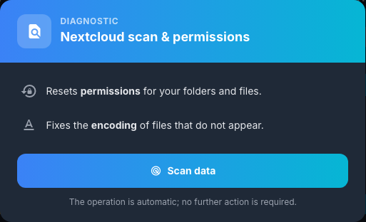 أداة التشخيص المسح والأذونات Nextcloud