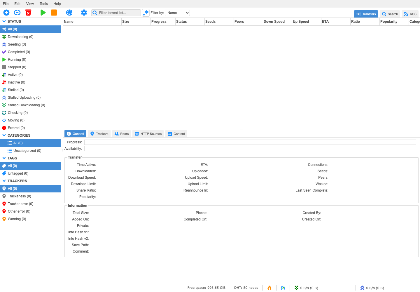 Interfaccia principale di qBittorrent