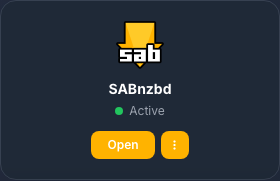 Karta SABnzbd je aktivní