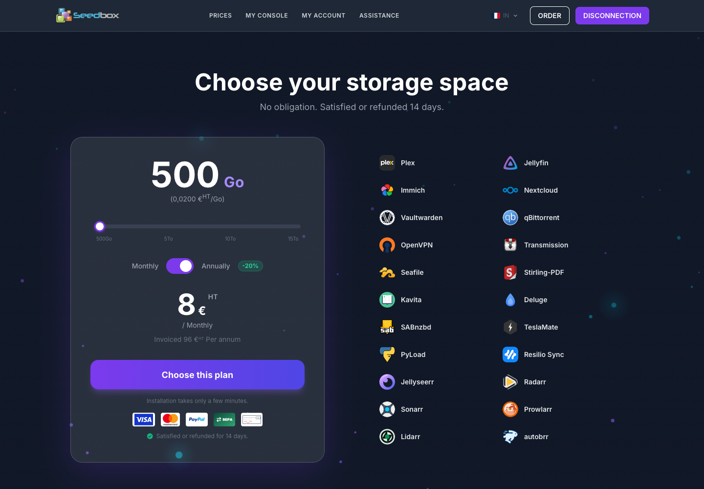 Sélection de l’espace de stockage et du cycle de facturation