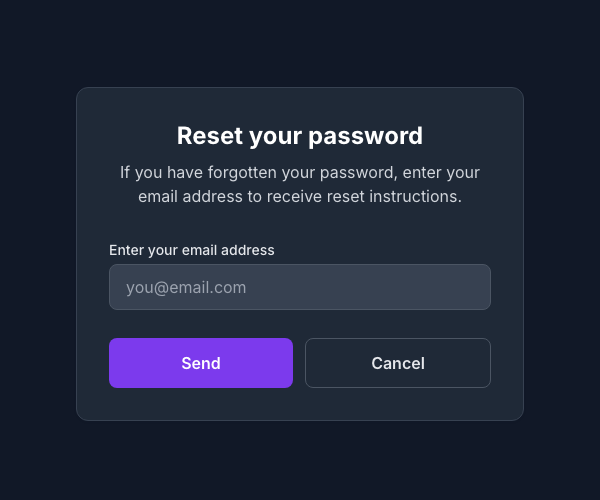 Password reset form requesting the account email address