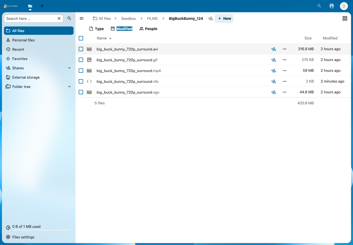 Versioni del film disponibili in Nextcloud