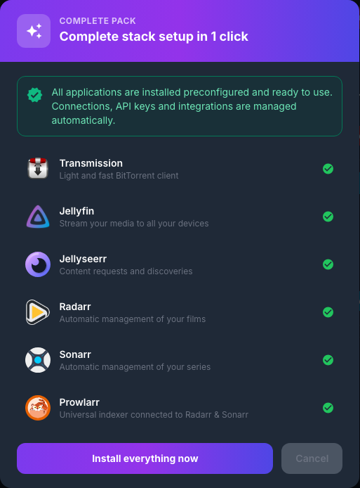 Overview of applications included in the full stack