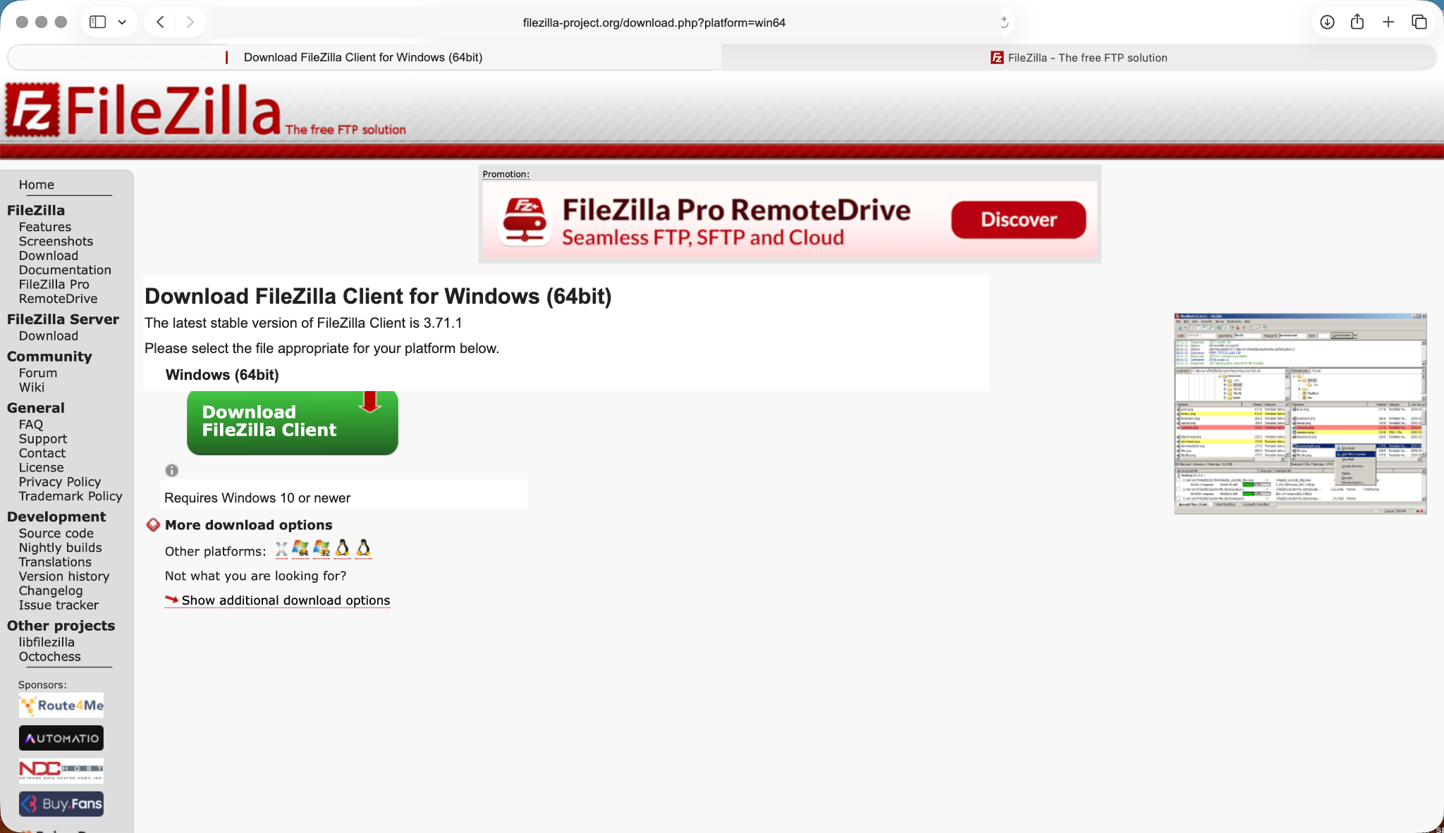 Baixar FileZilla per a Windows