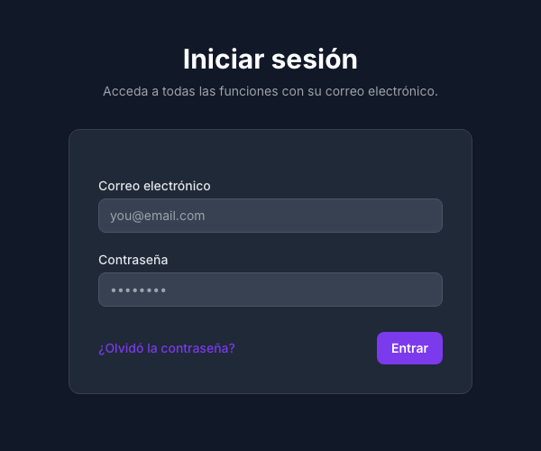 Página de acceso con el enlace para restablecer la contraseña