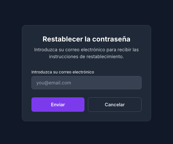 Formulario para restablecer la contraseña