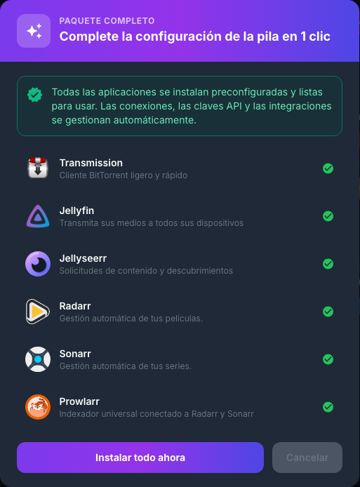 Ventana de presentación de pila multimedia con un solo clic