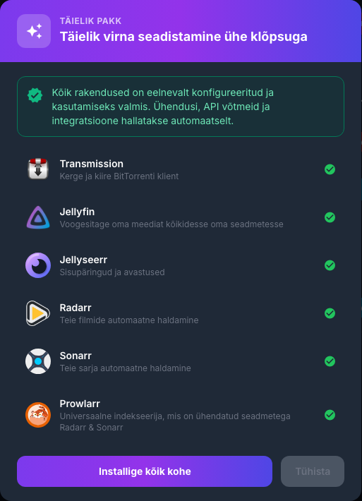 Täisvirnas sisalduvate rakenduste ülevaade