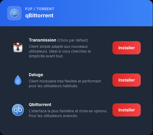 Sélection de Deluge dans les paramètres P2P