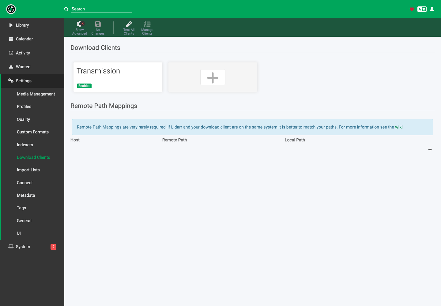 Client de téléchargement configuré dans Lidarr