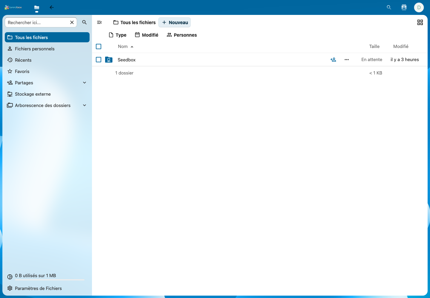 Vue principale de l’application Fichiers dans Nextcloud