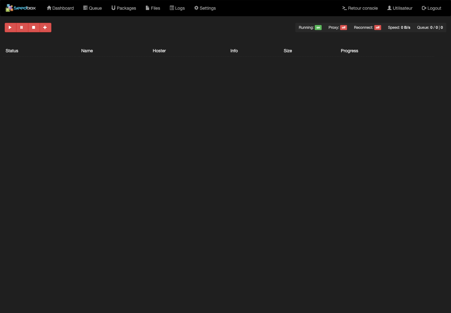 Tableau de bord pyLoad