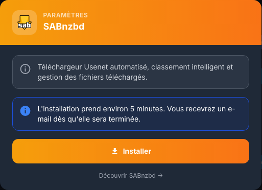 Confirmation de l’installation de SABnzbd