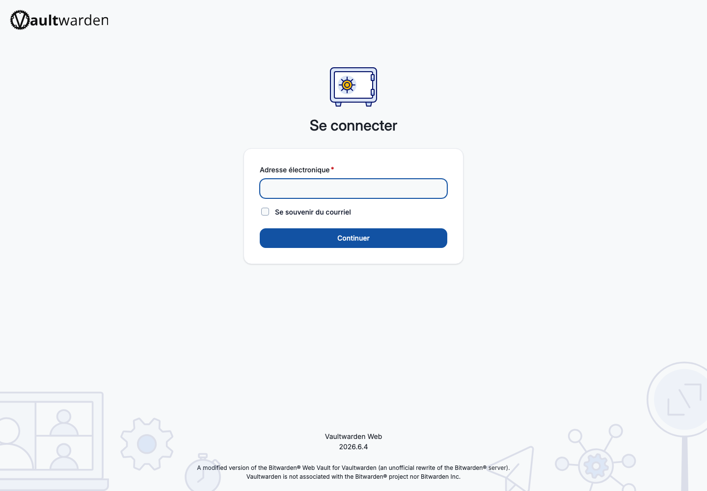Connexion au coffre Web Vaultwarden