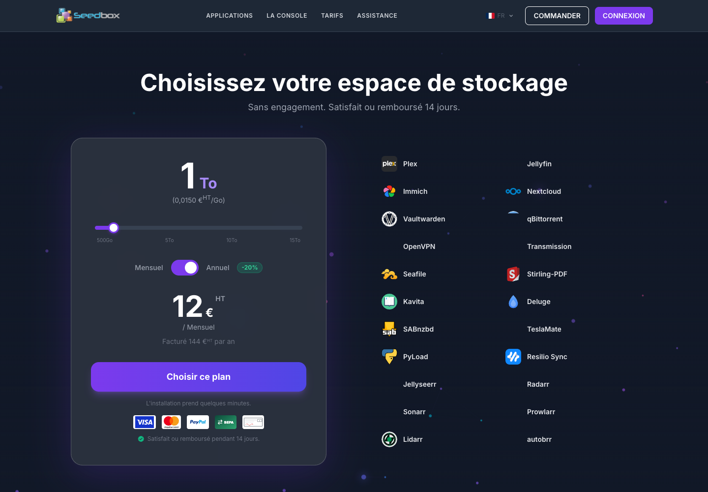 Sélection de l’espace de stockage et du cycle de facturation
