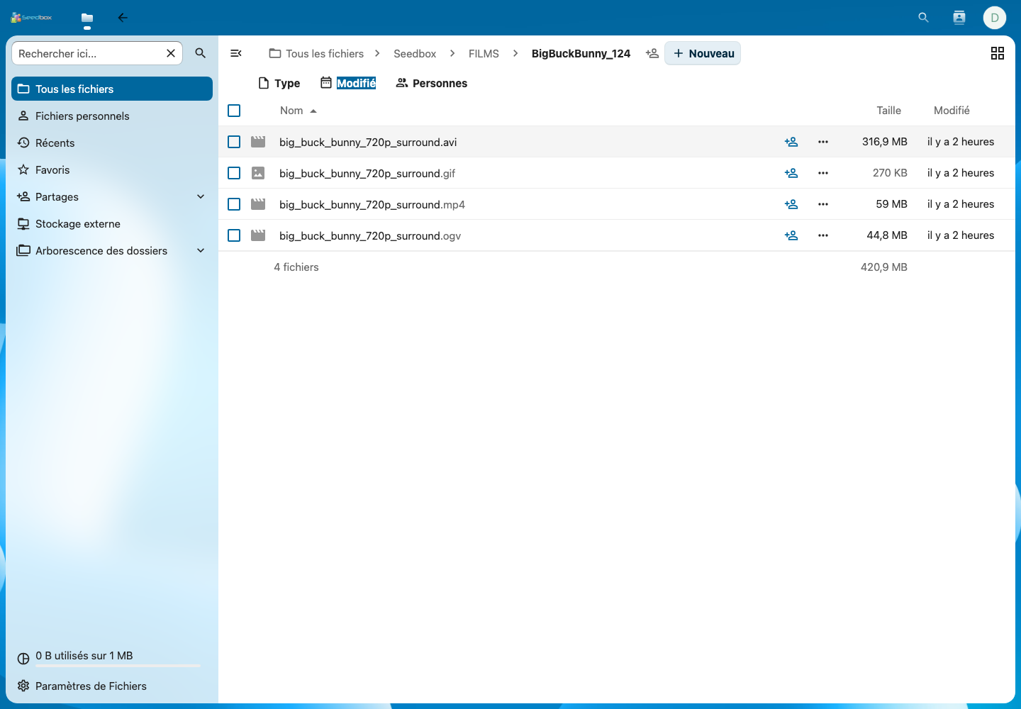 Versions du film disponibles dans Nextcloud
