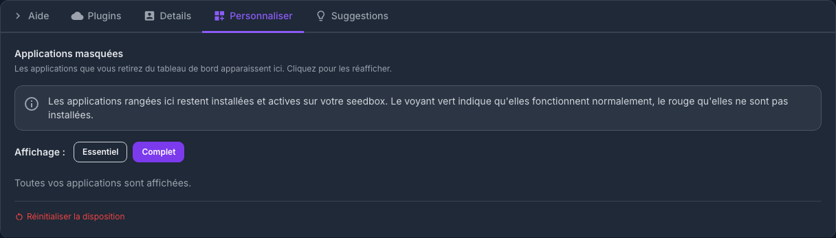 Mode Complet affichant toutes les applications