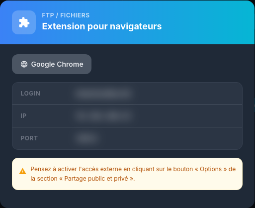Paramètres de l’extension pour navigateur avec les valeurs personnelles floutées