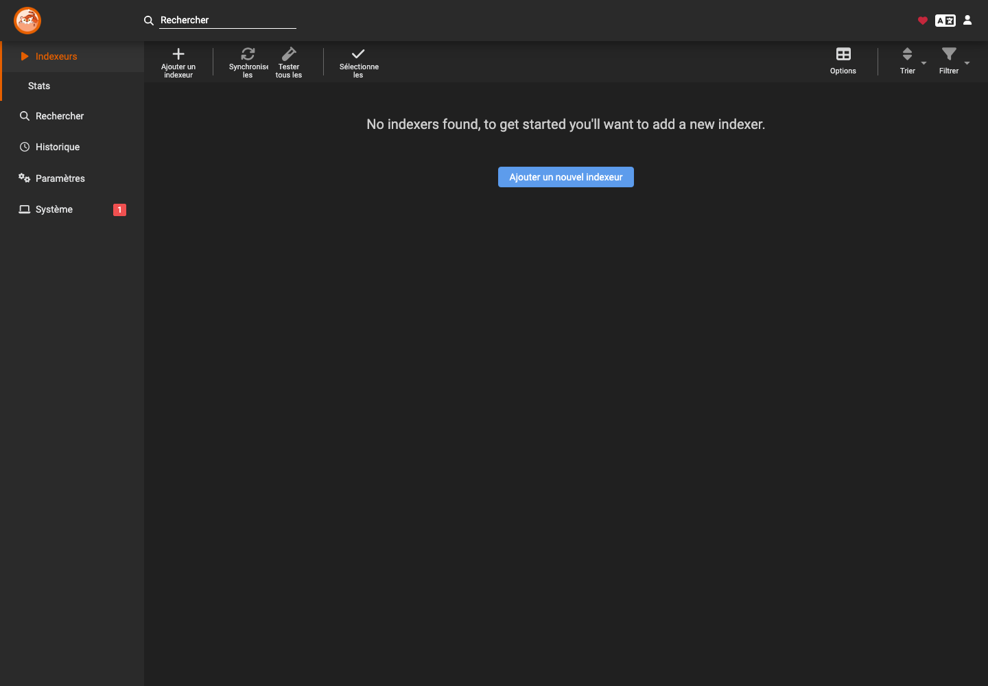 Page Indexeurs de Prowlarr