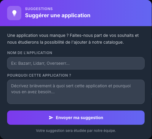 Formulaire permettant de suggérer une application